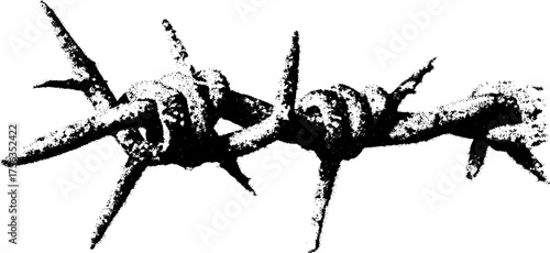 High contrast barbed wire design with dotted geometric patterns for grunge and punk art
