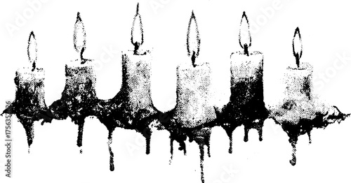 Black and white high contrast dripping candle illustration for gothic art and design
