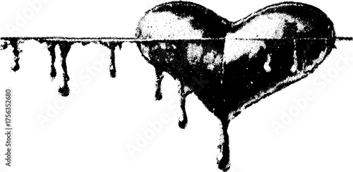 Dripping heart illustration in black and white for alternative art design