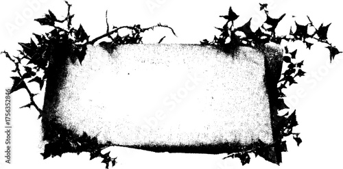 Gothic black and white frame design with thorny ivy for posters or cards