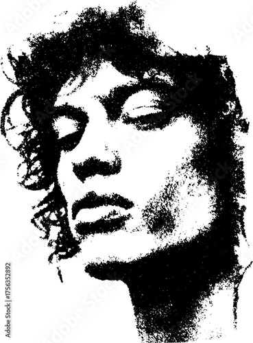 Edgy black and white high contrast portrait with experimental style