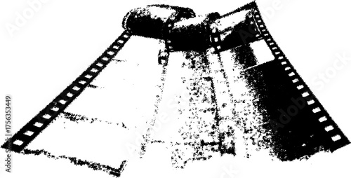 Vintage film strip art with high contrast black and white effect for retro design
