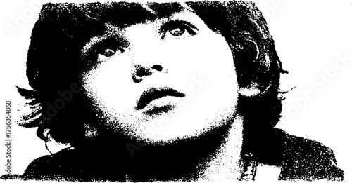 Black and white high contrast grunge halftone portrait illustration for artistic design