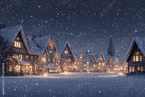 Wallpaper Mural Cozy snow covered village illuminated by warm festive lights evokes charming winter holidays and magical Christmas spirit perfect for seasonal celebrations Torontodigital.ca