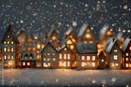 Wallpaper Mural Cozy, illuminated village houses dusted with snow under a magical, twinkling night sky, perfect for festive holiday scenes and winter wonder. Torontodigital.ca