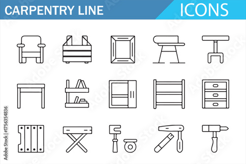 Clean and Simple Icons of Carpentry Tools and Furniture for Woodworking Enthusiasts