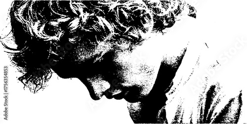 Monochrome portrait of contemplative human figure in high contrast design