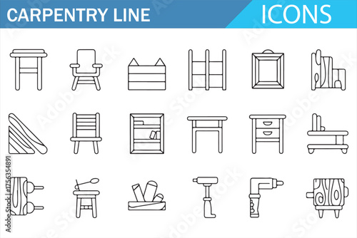 Hand-drawn Illustrations of Carpentry Tools and Wooden Furniture for DIY Projects