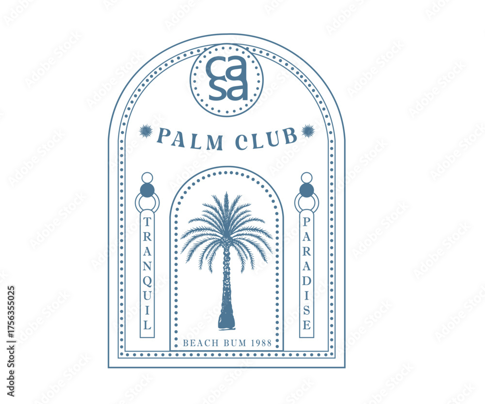Casa palm vintage design, Summer palm resort artwork with typography, Luxury resort holidays design for t shirt, embroidery, graphic print 