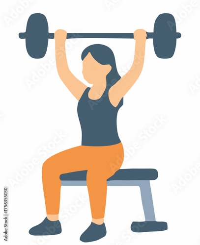 Woman performing a seated overhead barbell press, demonstrating strength training and fitness