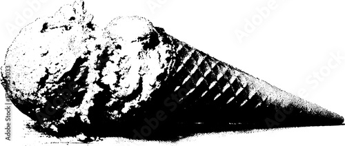 Retro ice cream cone design in high contrast black and white for nostalgic projects