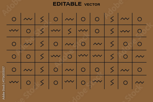 Ancient hieroglyphic symbols grid on textured brown background