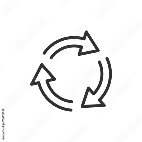 Circular arrows, linear icon. Agile workflow and iterative process. Line with editable stroke.