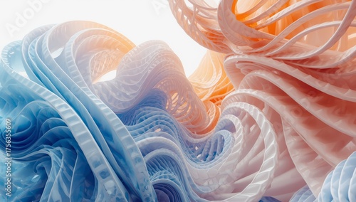 Formas fluidas y colores suaves crean un paisaje abstracto en un entorno digital, evocando calma y armonía en el arte contemporáneo