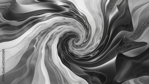 Un remolino de tonos en blanco y negro revela una danza de formas fluidas y dinámicas que cautivan la mirada