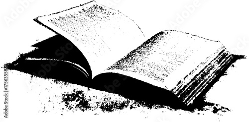 Black and white high contrast illustration of an open notebook for creative design projects