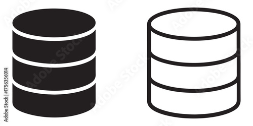 Database Icon Set Black and White Illustration Minimalist Style