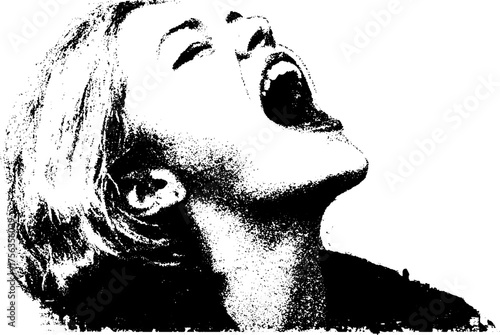 Expressive black and white high contrast art of person in scream pose for grunge and punk design