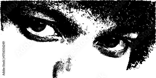 Intense gaze in high contrast black and white art on recycled paper