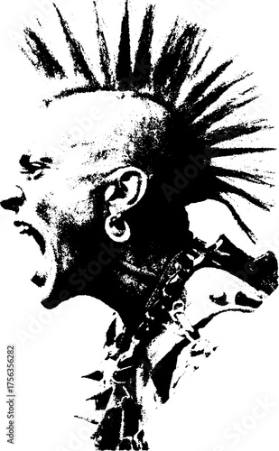 Retro punk portrait in high contrast black and white design for poster