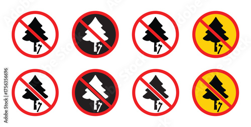 No tree cutting sign. No allowed Cut wood or use axe. Stop deforestation. Prohibition to cut down forest