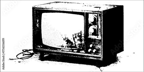 Retro television with high contrast black and white static noise effect