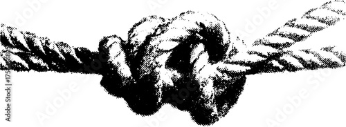 Black and white high contrast illustration of tangled string knot for artistic design