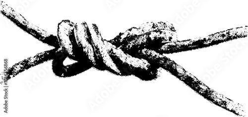 Black and white high contrast illustration of tangled wire for industrial design and decor