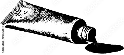 High contrast black and white illustration of squeezed toothpaste tube
