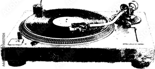 Vintage vinyl record player in high contrast black and white for retro design