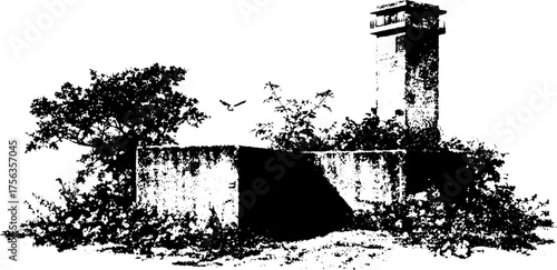 Urban concrete landscape in high contrast black and white: design for posters and prints