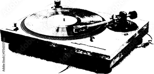 Vintage vinyl turntable high contrast black and white design for retro music themes