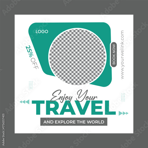 Vacation travel social media ad banner. Creative travel agency marketing post design. Explore the world tour travel holiday tourism social media template