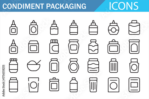 Condiment Packaging Icons - Line Art Set of Bottles, Jars, and Containers for Sauces and Seasonings