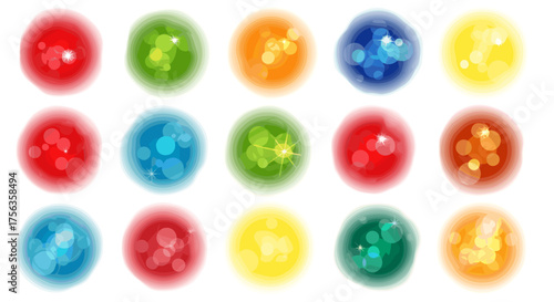 Vector art of collection of colorful bokeh light orbs