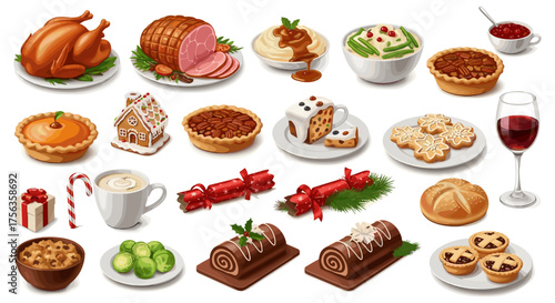 Vector art of collection of festive holiday food and treats