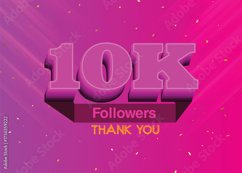 10k followers banner, 20k social media followers and subscribers template,
congratulation banner for fans, 10K followers text 3d illustration with purple color background.
