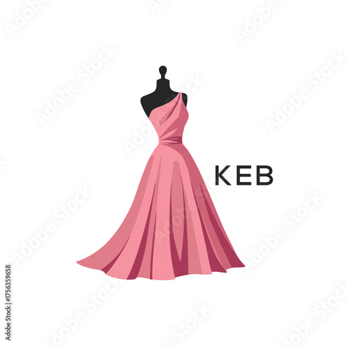 KEB Elegant Pink Dress Logo Design.  KEB Fashion Boutique and Clothing Brand Identity.  KEB Luxury Style Symbol.
