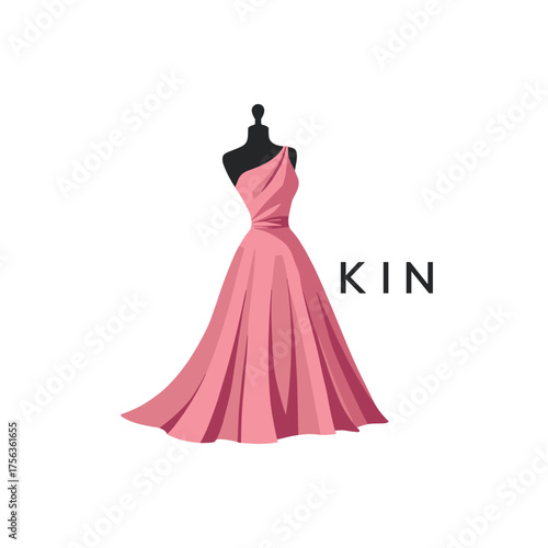 KIN Elegant Pink Dress Logo Design.  KIN Fashion Boutique and Clothing Brand Identity.  KIN Luxury Style Symbol.
