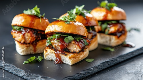 Wallpaper Mural Delicious chicken sliders gourmet kitchen food photography dark table setting close-up culinary delight Torontodigital.ca