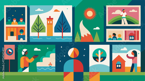 A community art wall displaying pieces created by local artists.