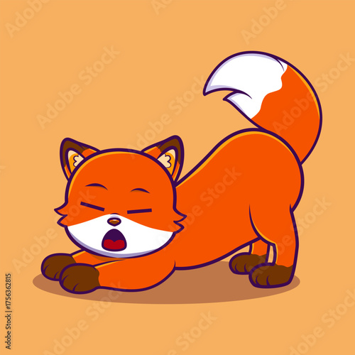 Sleepy fox yawning and stretching after a nap, showing morning energy. Cute Character Mascot Illustration.