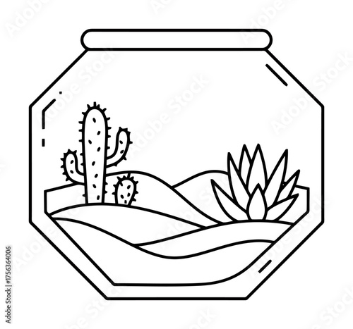 Minimalist Desert Terrarium Vector Illustration - Flat Design Landscape