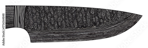 Minimalist Damascus Steel Knife Blade Vector Art, High Contrast Metallurgy Design