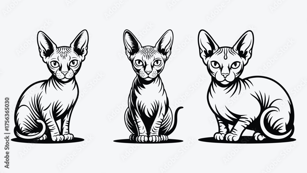 Fototapeta premium Sphynx Cats, 3 cats staring at front, modern
