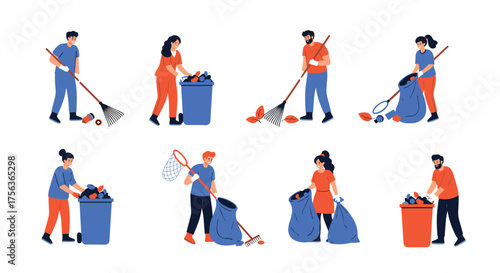 People cleaning up litter and debris in public spaces for a cleaner environment.