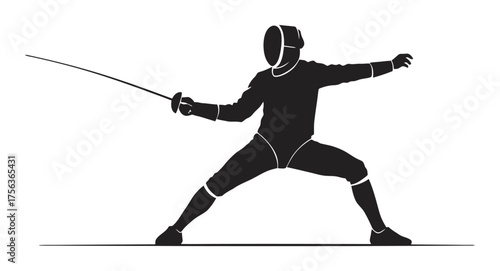 Dynamic Fencer Silhouette Vector Art, Minimalist Sport Design