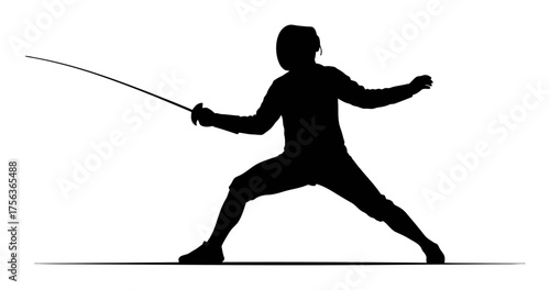 Minimalist Fencer Silhouette in Lunge Position, Vector Sword Sport Elegance