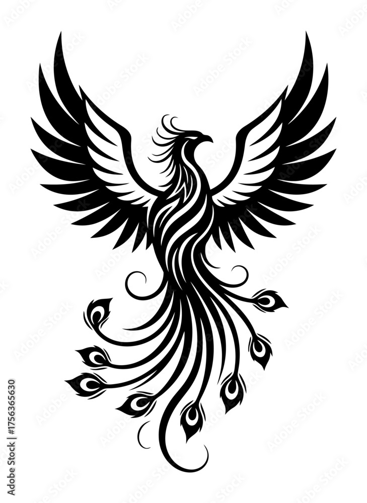Fototapeta premium Minimalist Phoenix Line Art Rising from Ashes, Stylized Vector Symbol