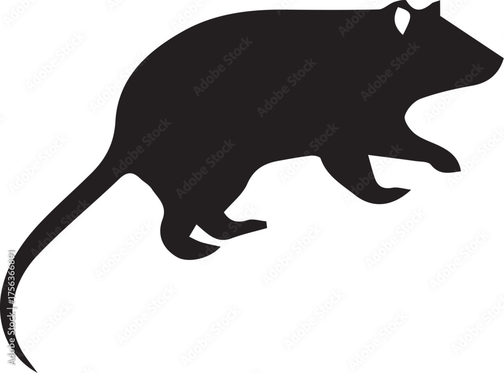 Obraz premium Silhouette of a Rat: A minimalist depiction of a rat in profile, a stark and simple portrayal of the small creature.